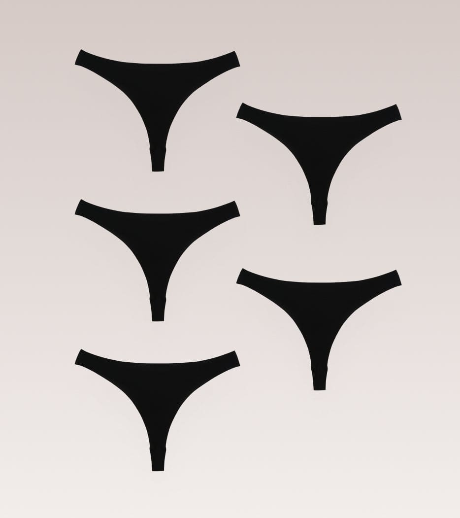 Clean cut Thong Multipack schwarz - 5 stück