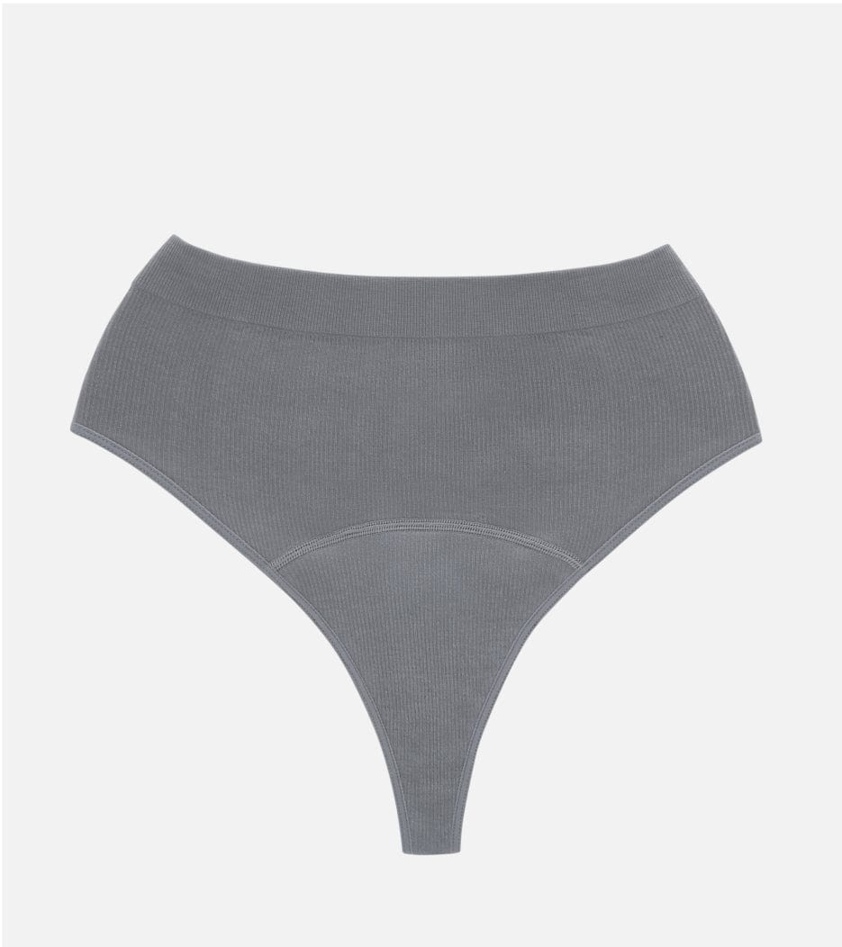 Nahtloser Ripp-High-Waist Tanga - Grau